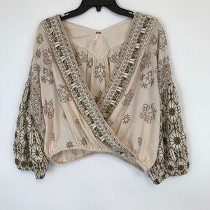FREE PEOPLE boho cross-front top w/ balloon sleeve